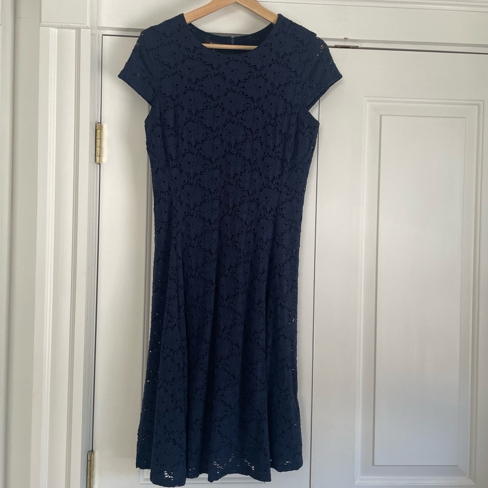 Lace Navy Lined Alfani knee midi fit and flare A Line dress